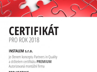 Certifikát PARTNER IN QUALITY - PREMIUM 2018