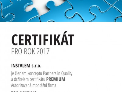 Certifikát PARTNER IN QUALITY - PREMIUM 2017