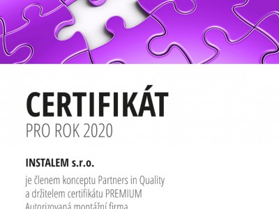 Certifikát PARTNER IN QUALITY - PREMIUM 2020